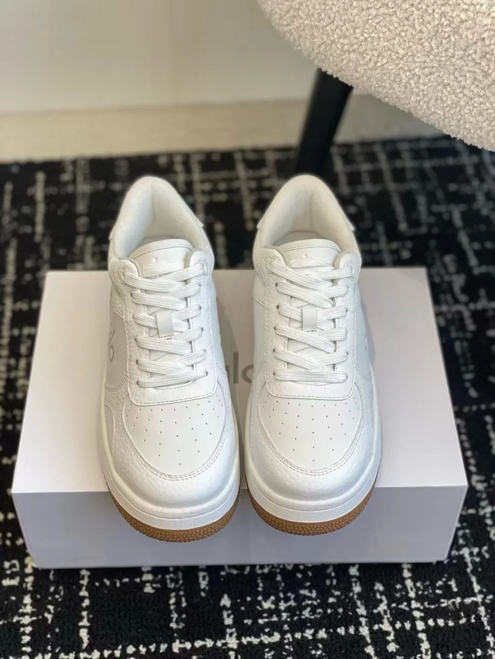 ALO Yoga White Leather Sneakers with Gum Outsole